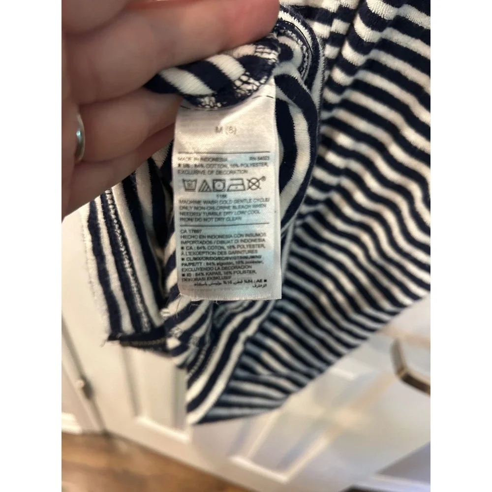 Old Navy Swim Cover‎ Up Navy Blue Striped Terry Cloth Hooded Full Zip Robe